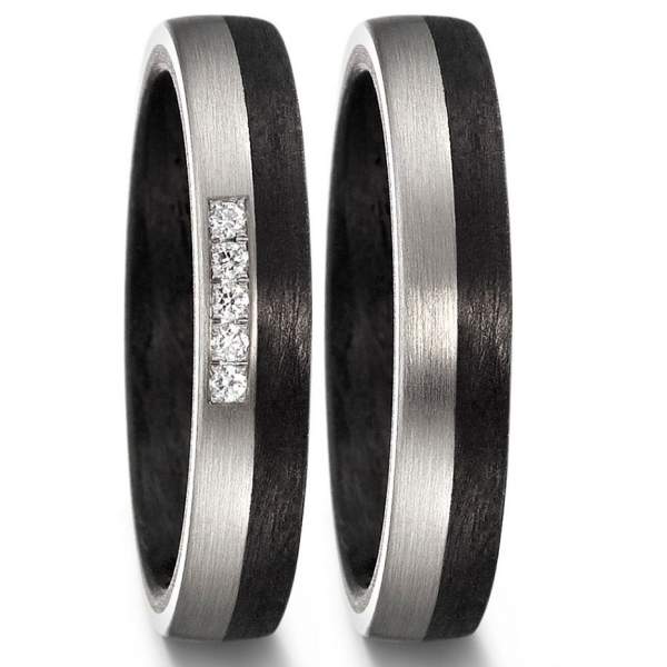 Schmale Carbon Palladium Hochzeitsringe mit 5 Steinen im Damenring