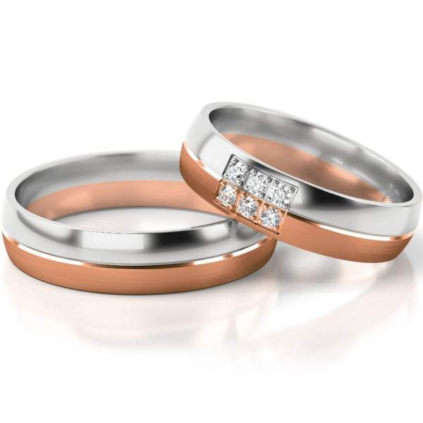 Trauringe Rotgold-Weissgold (333) mit Brillant 0,09 ct.