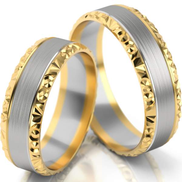 Trauringe Gelbgold-Weissgold (333) ohne Steine mit Fräsungen am Rand