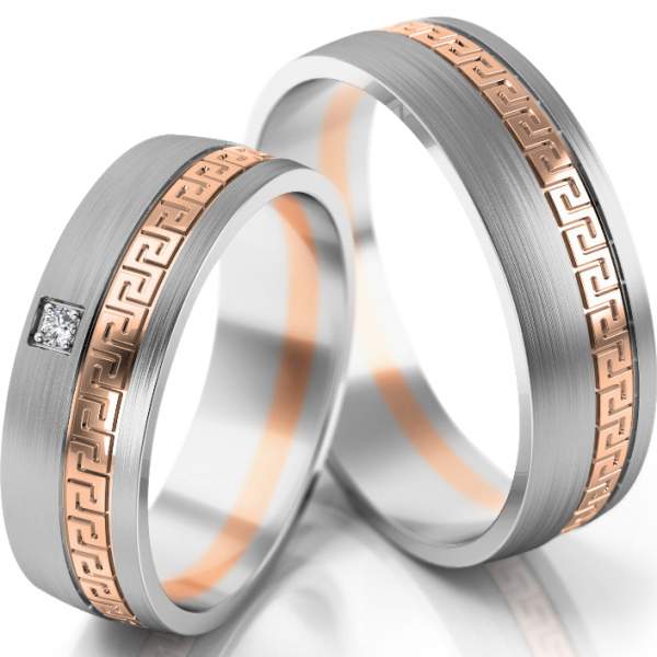 Trauringe Weissgold-Rotgold (333) mit Brillant 0,015 ct.