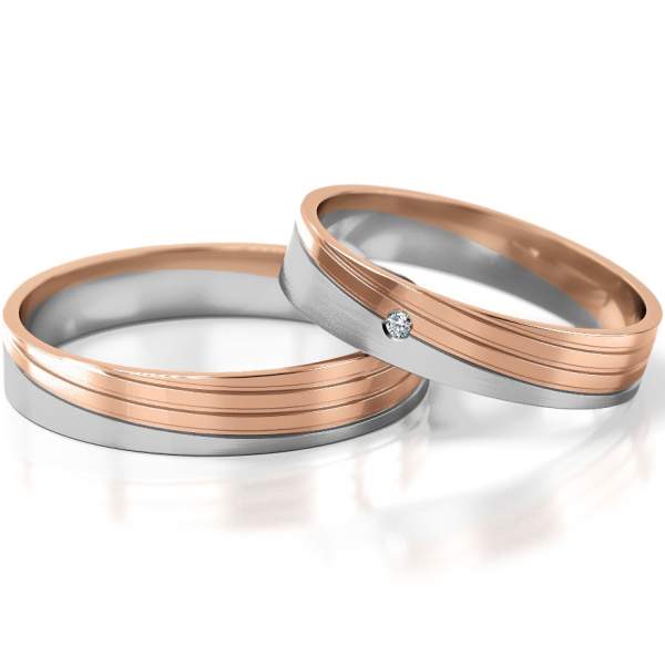 Trauringe Weissgold-Rotgold (333) mit Brillant 0,015 ct.