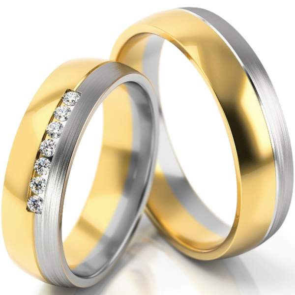 Trauringe Gelbgold-Weissgold (333) mit Brillant 0,105 ct.