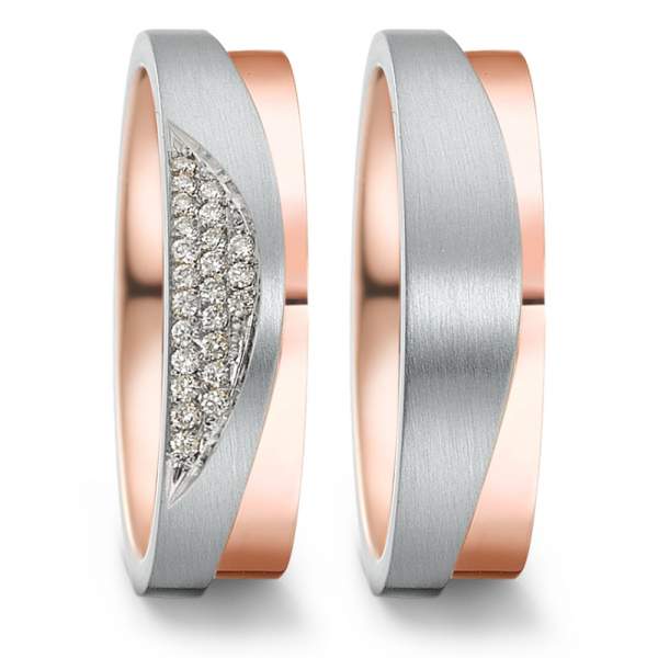 Trauringe Rotgold Weißgold Brillant Weidner 76031