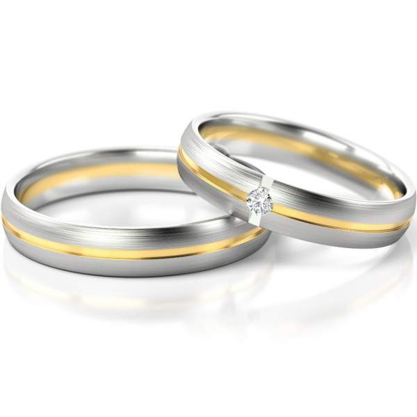 Trauringe Weissgold-Gelbgold (333) mit Brillant 0,04 ct.