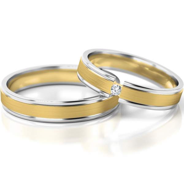 Trauringe Weissgold-Gelbgold (333) mit Brillant 0,03 ct.