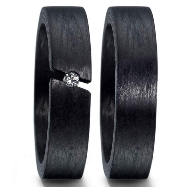 Carbon Verlobungsringe Damenring mit 0,03ct w/si Spannring | TrauringShop24.de