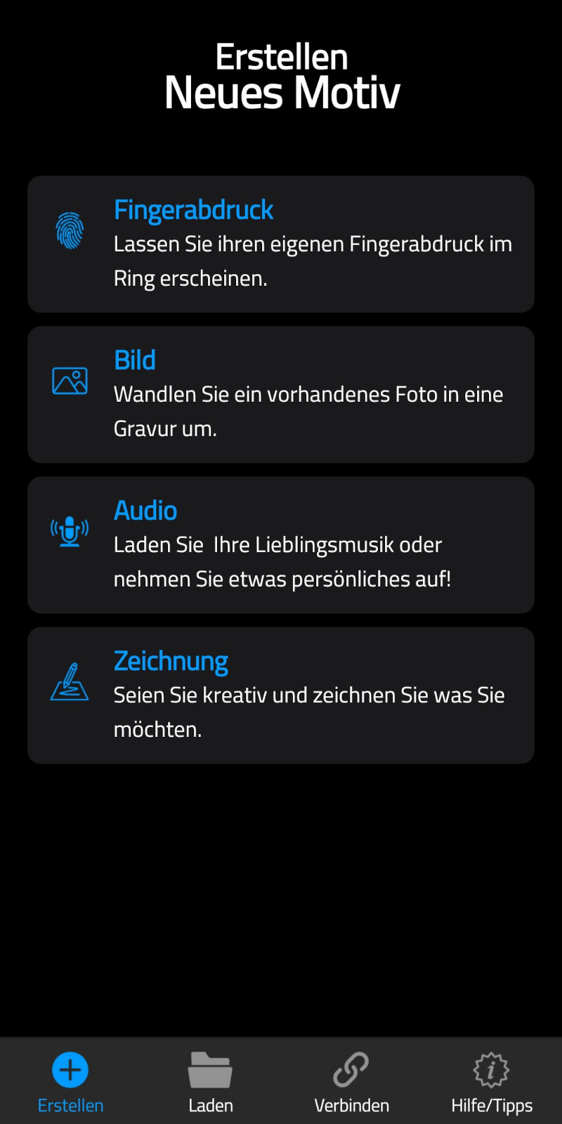 Möglichkeiten für die Ring-Innengravur in der App