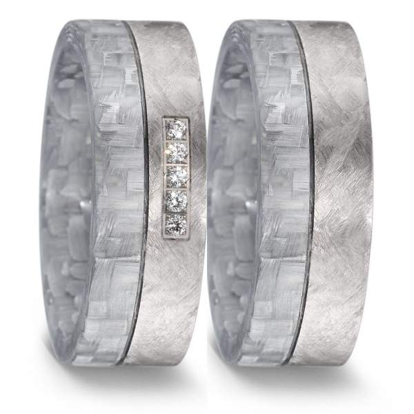 Trauringe Carbon grau Titan mit Brillant 0,05 ct.