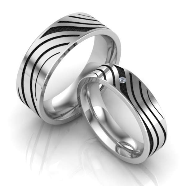 Partnerringe Edelstahl Muster Zirkonia ID1395