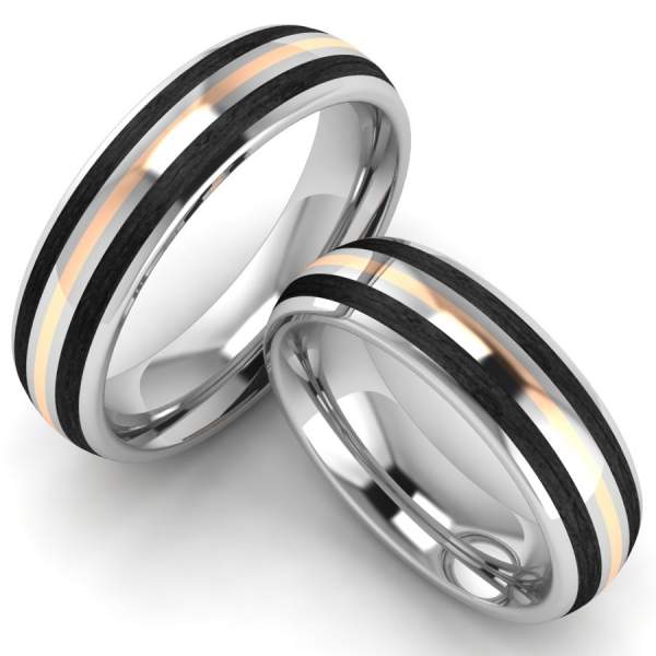 Trauringe Edelstahl Carbon Rotgold