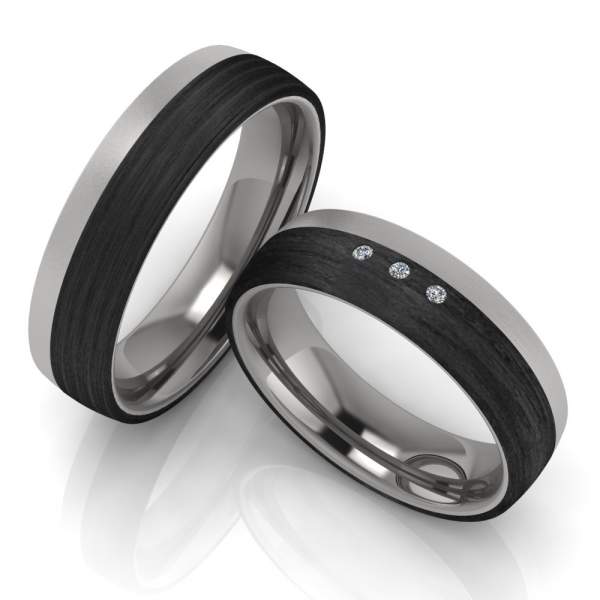 Schwarze Carbon Ringe mit 3 kleinen Brillanten im Damenring