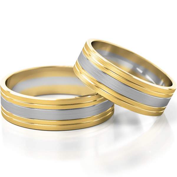 Trauringe Gelbgold-Weissgold (333) ohne Steine mit Glanzrillen