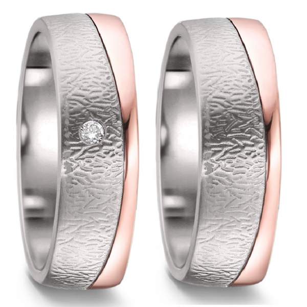 Strukturierte Titan Rotgoldringe mit Diamant