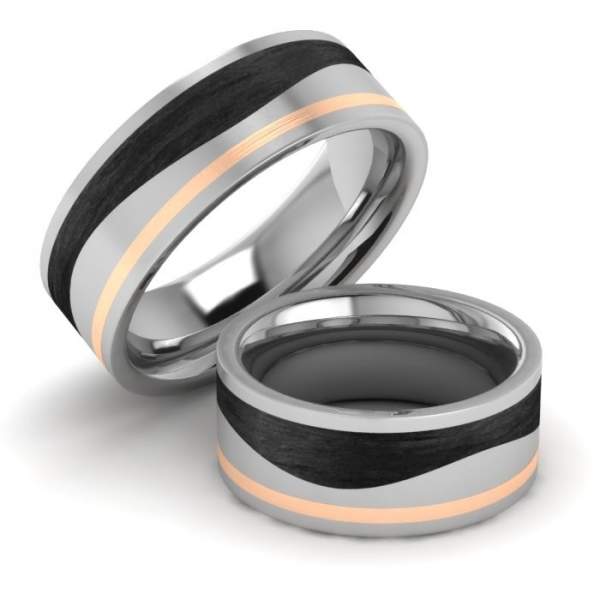 Trauringe Edelstahl Carbon Rotgold TS1518