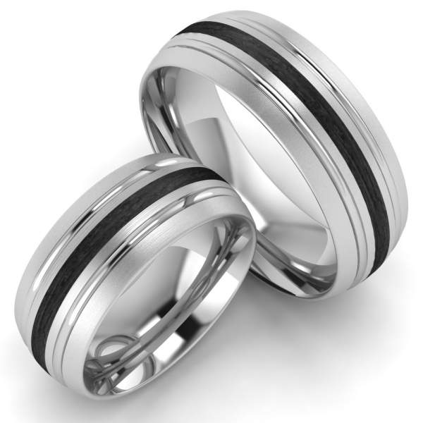 Preiswerte Partnerringe aus Edelstahl mit Carbon mit Glanzrillen