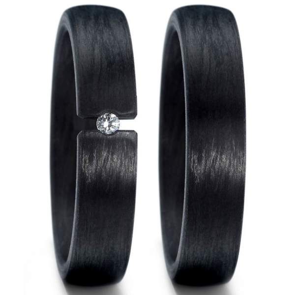 Schwarze Carbon Ringe Damenring 0,03ct w/si Spannring | TrauringShop24.de