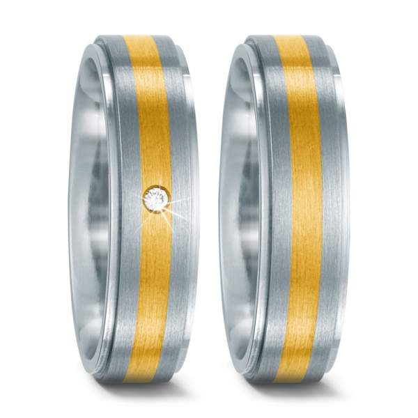 Trauringe Edelstahl Gelbgold Brillanten Titan Factory 51254_ES