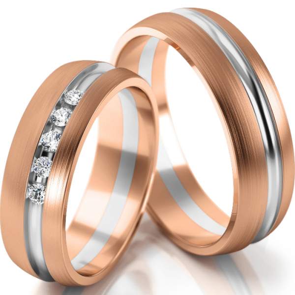 Trauringe Rotgold-Weissgold (333) mit Brillant 0,1 ct.