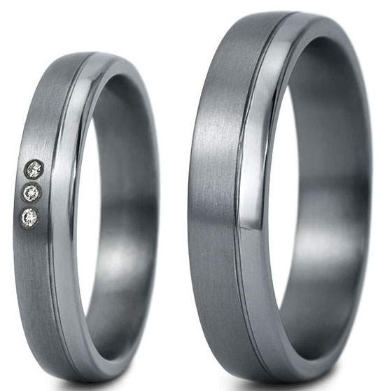 Tantal Eheringe 4+5 mm mit 3 Brillanten – Eleganz am Finger