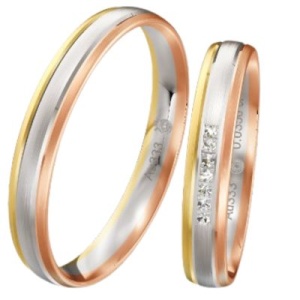 Tricolor-Eheringe in Gelbgold, Weißgold und Rotgold