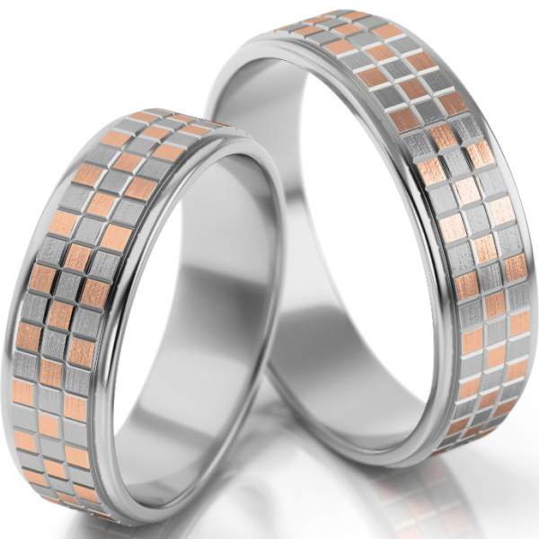 Strukturierte Trauringe Weißgold-Rotgold (333) ohne Steine