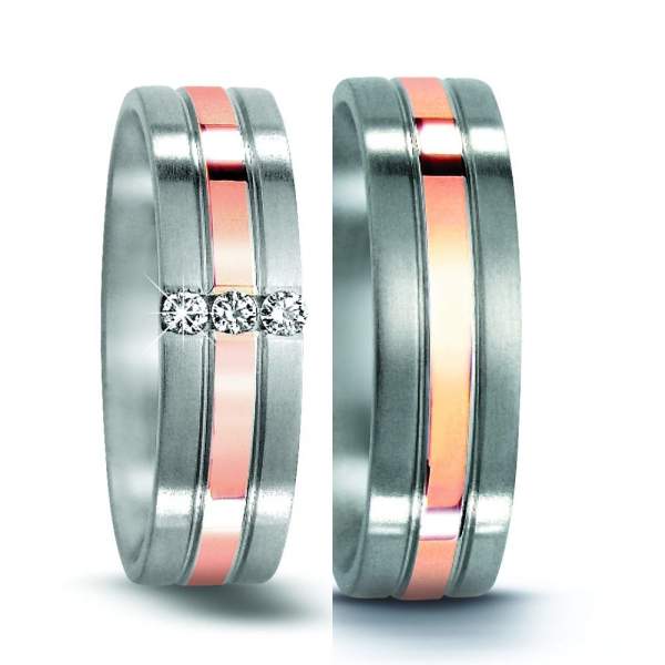 Trauringe Edelstahl Rotgold Brillanten Titan Factory 50962