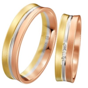 Tricolor-Trauringe in Rotgold, Weißgold und Gelbgold