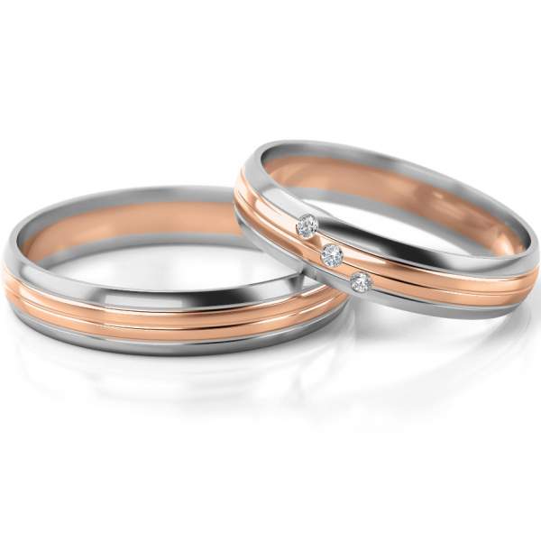 Trauringe Weissgold-Rotgold (333) mit Brillant 0,03 ct.