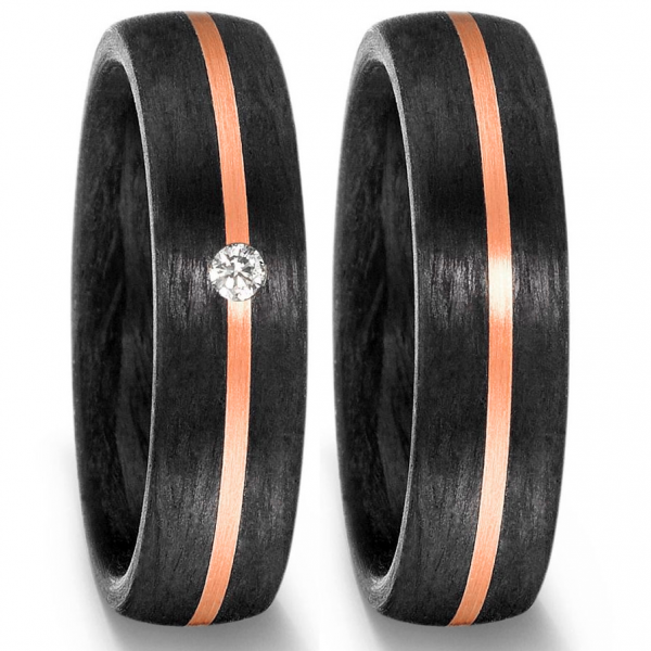 Bicolor Trauringe Carbon Roségold mit Brillant der Marke TitanFactory
