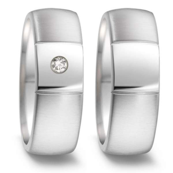 Polierte Edelstahl-Verlobungsringe aus Edelstahl mit eingeriebenem Brillant mittig