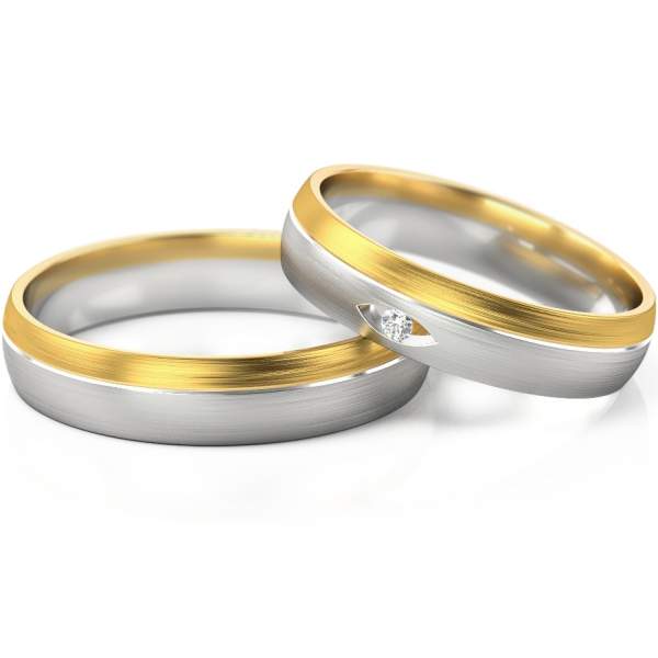 Trauringe Weissgold-Gelbgold (333) mit Brillant 0,015 ct.