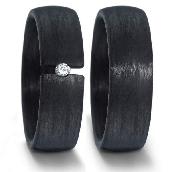 Schwarze Carbon Eheringe Damenring 0,05ct w/si Spannring | TrauringShop24.de