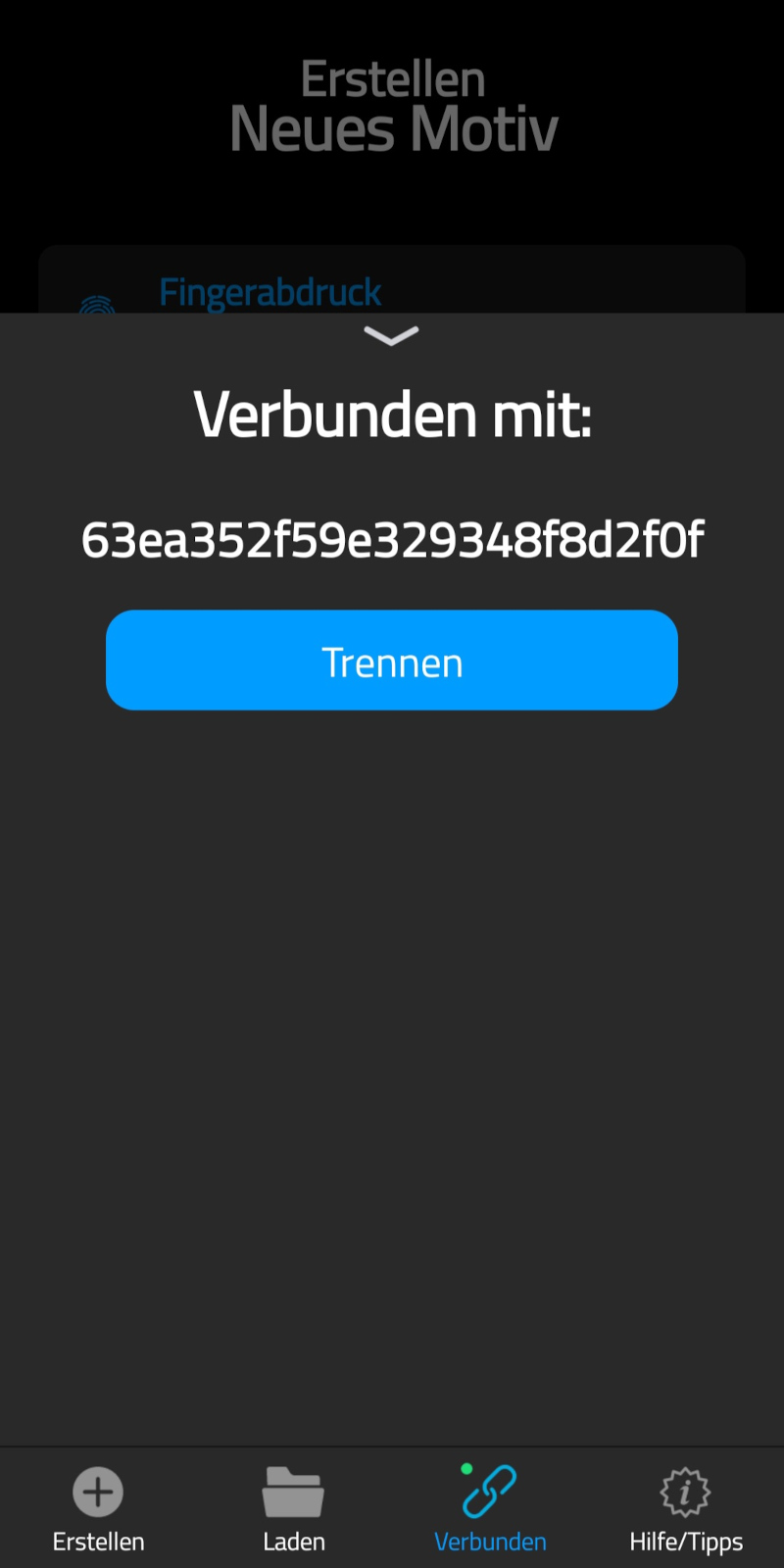 Erfolgreiche Verbindung mit dem Innengravur-Konfigurator