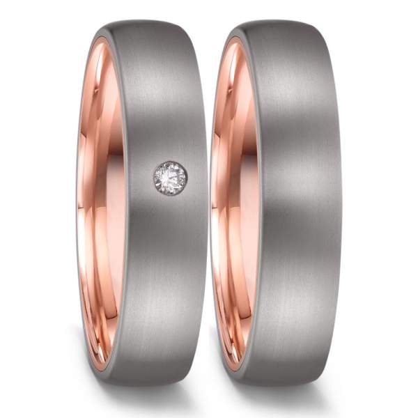 Trauringe Titan Rotgold (585) mit Brillant 0,04 ct.