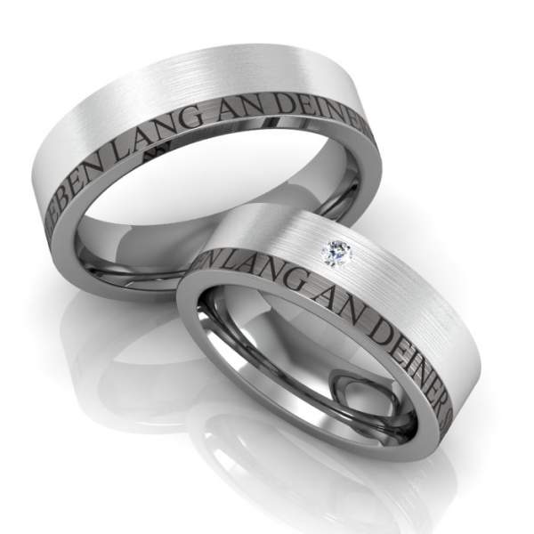 Trauringe Titan Silber Gravur Zirkonia ID30