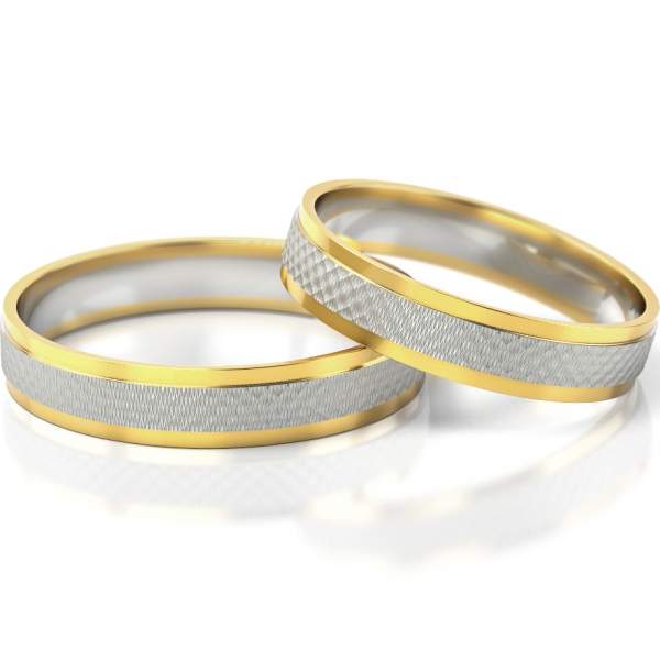 Trauringe Gelbgold-Weissgold (333) ohne Steine mit strukturierter Oberfläche