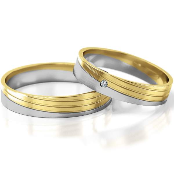 Trauringe Weissgold-Gelbgold (333) mit Brillant 0,015 ct.