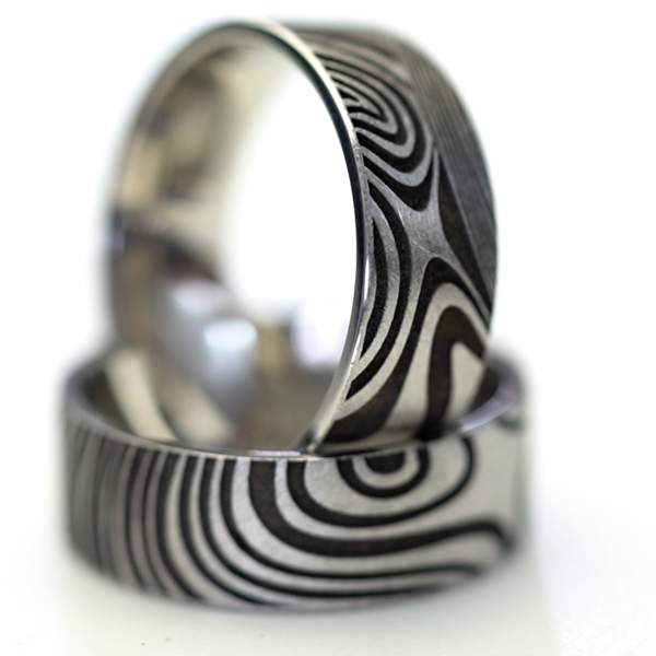 Partnerringe Edelstahl im Mokume Gane Style kaufen