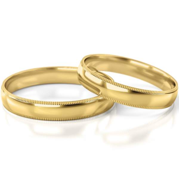 Schmale polierte Trauringe Gelbgold (333) ohne Steine mit Muster am Rand
