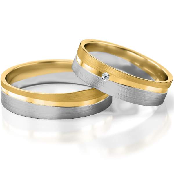 Trauringe Weissgold-Gelbgold (333) mit Brillant 0,015 ct.