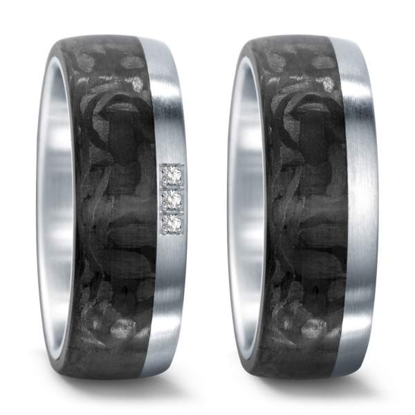 Trauringe Stahl Carbon Brillant mattiert mit Muster