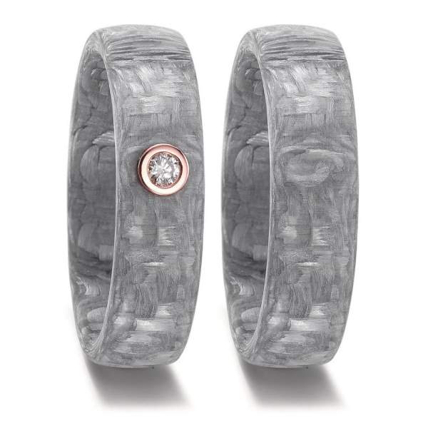 Trauringe Carbon grau Rotgold (585) mit Brillant 0,05 ct.