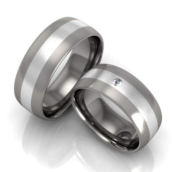 Titan Silber Trauringe mit Brillant im Damenring